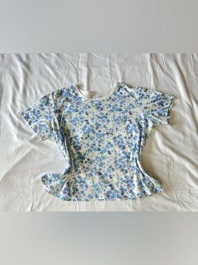 Prisa White Tee with Light Blue Floral Print